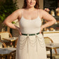 Plus Size Khaki Slim Belt with Cascading Silver Chains by HarnessClub; vegan leather worn at the waist over white dress