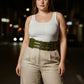 Plus-size khaki three-strap thick corset waist belt by HarnessClub