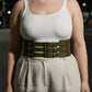 Plus-size khaki three-strap thick corset waist belt with three metal buckles