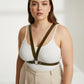 Plus-Size Khaki V-Frame Chest Harness with O-Ring in olive vegan leather, HarnessClub