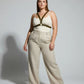 Plus-size khaki vegan-leather V-frame chest harness with O-ring by HarnessClub