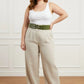 Plus Size Khaki Wide Double-Buckle Belt by HarnessClub; khaki-green belt with two buckles.