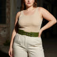 Plus Size Khaki Wide Double-Buckle Belt by HarnessClub; wide belt with dual buckles worn at the waist