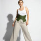 HarnessClub plus-size khaki wide structured corset belt in vegan leather worn at the waist
