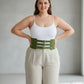 Plus Size khaki wide triple-buckle corset belt by HarnessClub, vegan leather waist accessory.