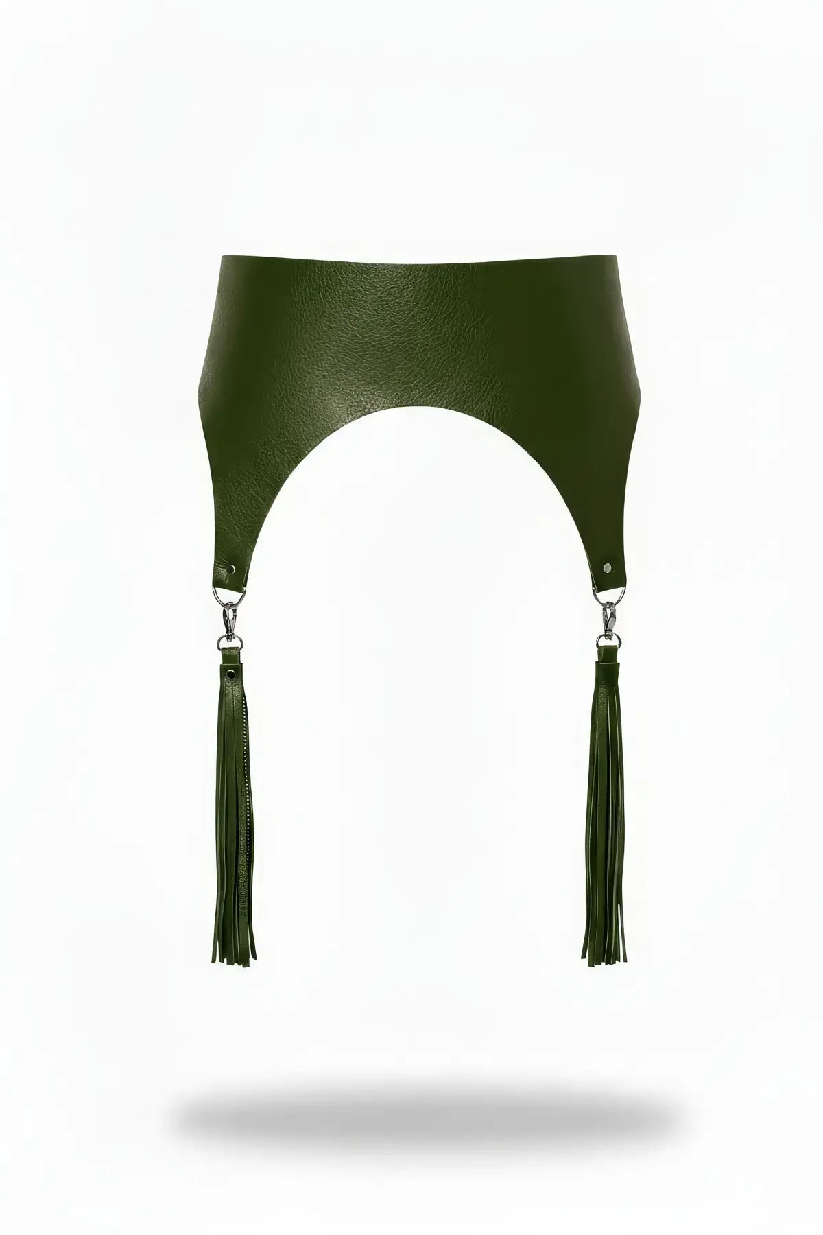 Plus-size olive vegan-leather high-waist tassel hip belt by HarnessClub
