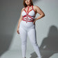 Plus Size Red Adjustable Full-Body Faux Leather Harness by HarnessClub, body accessory set.