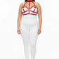 Plus size red bow-accent vegan-leather bralette harness and collar by HarnessClub