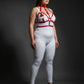 Plus size red bow-accent chest bralette harness and collar in vegan leather by HarnessClub