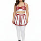 Plus-size red vegan-leather caged bralette and skirt harness set, two-piece by HarnessClub.