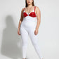 Plus Size Red Chain and Stud Faux Leather Chest Harness by HarnessClub worn over a white bodysuit