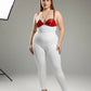 HarnessClub plus-size red faux-leather chest harness with two chain-and-stud accents.