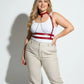 Plus Size Red Chain-Detail Leather Body Harness with metal chains and neck collar.