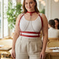 Plus Size Red Chain-Detail Leather Body Harness with silver chains