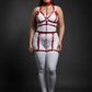 Plus size red chain-link garter harness set with collar and straps, vegan leather, HarnessClub