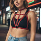 HarnessClub plus-size red choker bralette body harness with vegan leather straps