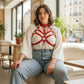 Plus Size Red Choker Chest Harness with Chain Drop in vegan leather by HarnessClub