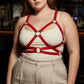 Plus-size red leather corset-detail body harness by HarnessClub