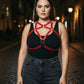 Plus Size Red Crossing Cage Harness by HarnessClub, red vegan leather straps cross over black top