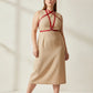 Plus-size red cross-strap chest harness by HarnessClub, vegan leather body accessory.