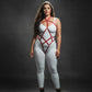 Plus Size Red Diamond Full Body Harness by HarnessClub, vegan leather with diamond-pattern red straps.
