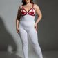 Plus-size red disc O-ring vegan leather chest harness by HarnessClub