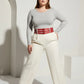HarnessClub plus-size red double-row grommet wide belt with multiple buckles, vegan leather