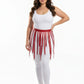 Plus-size harness skirt with red eyelet belt straps and fringe in vegan leather by HarnessClub