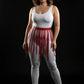 Plus-size red eyelet belt strap-fringe harness skirt by HarnessClub in vegan leather