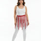 Plus-size red eyelet fringe harness skirt by HarnessClub; vegan leather waist belt with hanging straps.
