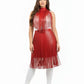 HarnessClub plus-size red fringe capelet and belted long vegan leather skirt, 2-piece set