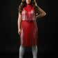 Plus Size Red Fringe Capelet & Belted Long Skirt two-piece set by HarnessClub, vegan leather look.