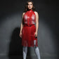 Plus-Size red fringe capelet and belted long skirt set by HarnessClub in vegan leather