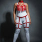 Plus-size red fringe tassel harness and garter set in vegan leather by HarnessClub