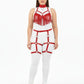 Plus size red fringe tassel harness and garter set by HarnessClub, vegan leather body accessory