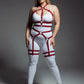 Plus Size Red Full-Body Garter Harness by HarnessClub, vegan leather multi-zone body accessory.