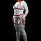 Plus-size red garter-frame full-body harness set in vegan leather by HarnessClub