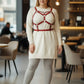 Plus Size Red Geometric Cage Chest Harness by HarnessClub, vegan leather body accessory with silver hardware