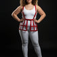 Plus Size Red Grid Cage Waist Cincher vegan leather body harness worn over white bodysuit