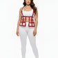 Plus Size Red Grid Cage Waist Cincher by HarnessClub; vegan leather body harness.