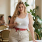 Plus Size Red Grommet Belt with O-Ring and Chain, vegan leather by HarnessClub