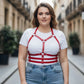 Plus size red vegan leather chest harness with halter and ribcage bands