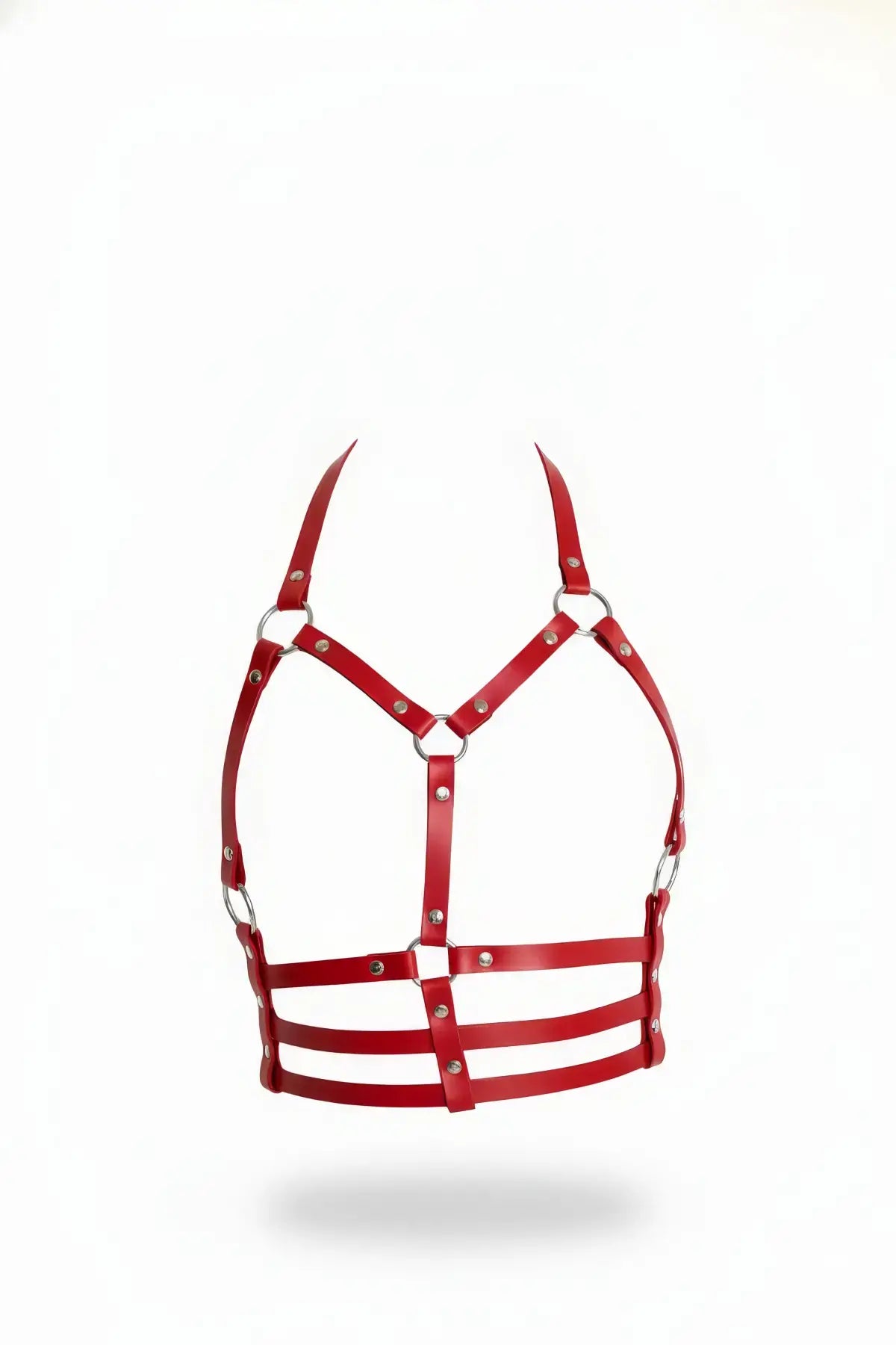HarnessClub plus-size red vegan leather halter V-cross chest harness