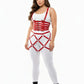 Plus-Size Red Multi-Band Corset & Cage Skirt Harness Set in vegan leather