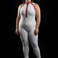 Plus Size Red Vegan Leather Chest Harness with silver multi-chain drapes by HarnessClub