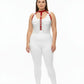 Plus Size Red Multi-Chain Drape Chest Harness by HarnessClub, vegan leather with silver chain drapes.