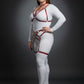 Plus-size red vegan-leather full-body garter harness set with multiple rings