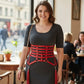 Plus Size Red Multi-Strap Corset Belt with Tassels in vegan leather and silver hardware