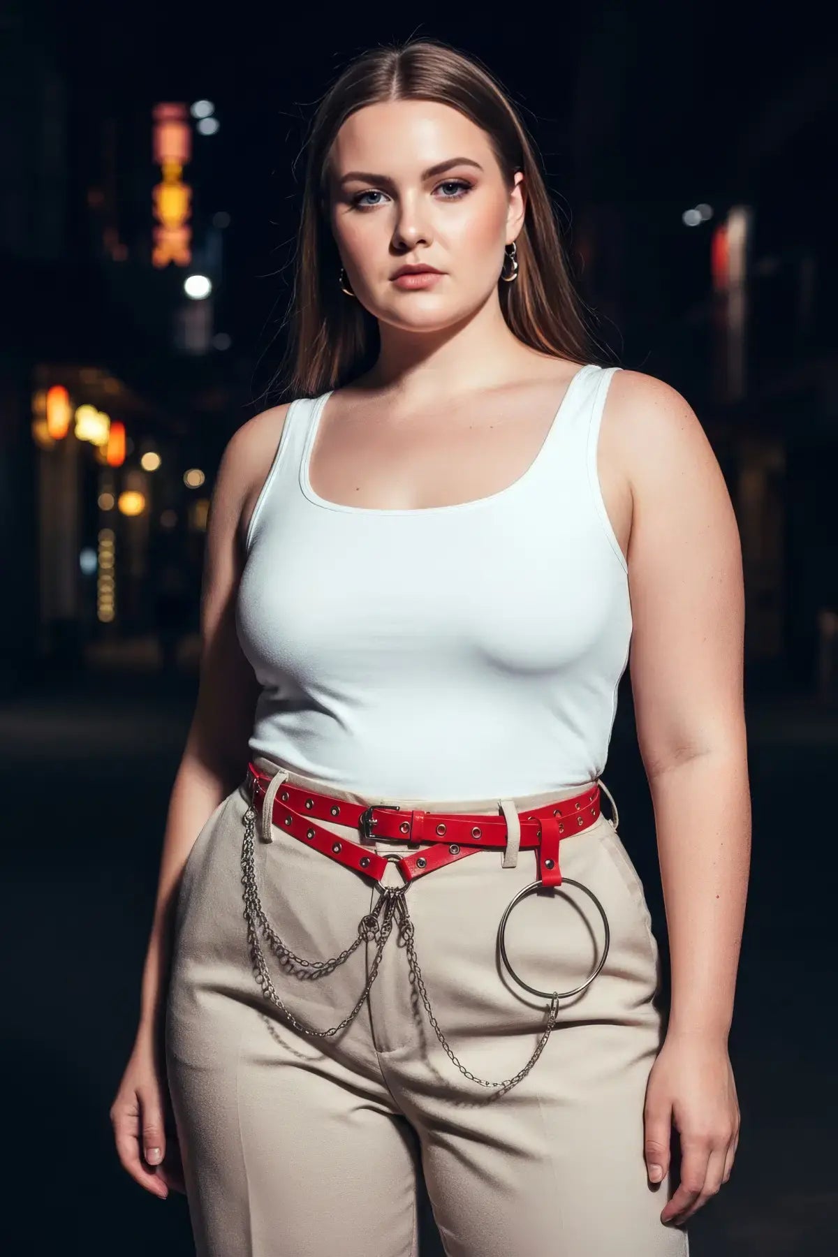 Plus-Size Red Multi-Strap Eyelet Belt by HarnessClub, vegan leather hip harness with chains and O-rings