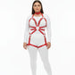 Plus Size Red O-Ring Chain Detail Body Harness by HarnessClub, vegan leather